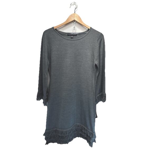 Madison Leigh Dresses & Skirts - Madison Leigh Women’s Dark Heather Dress Fringed Sleeve Hemline M Boho Chic New